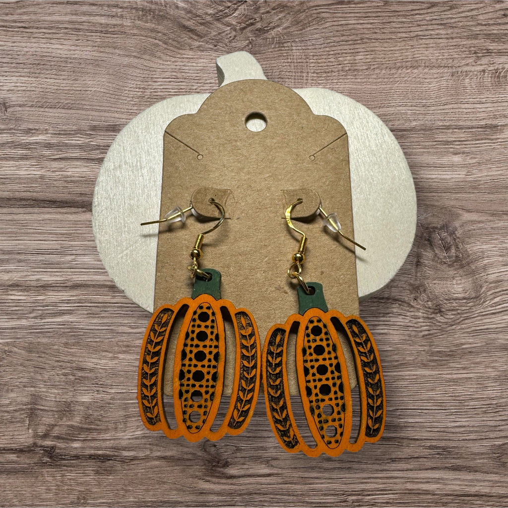 Fall/Halloween Wood Pumpkin Earrings image 1