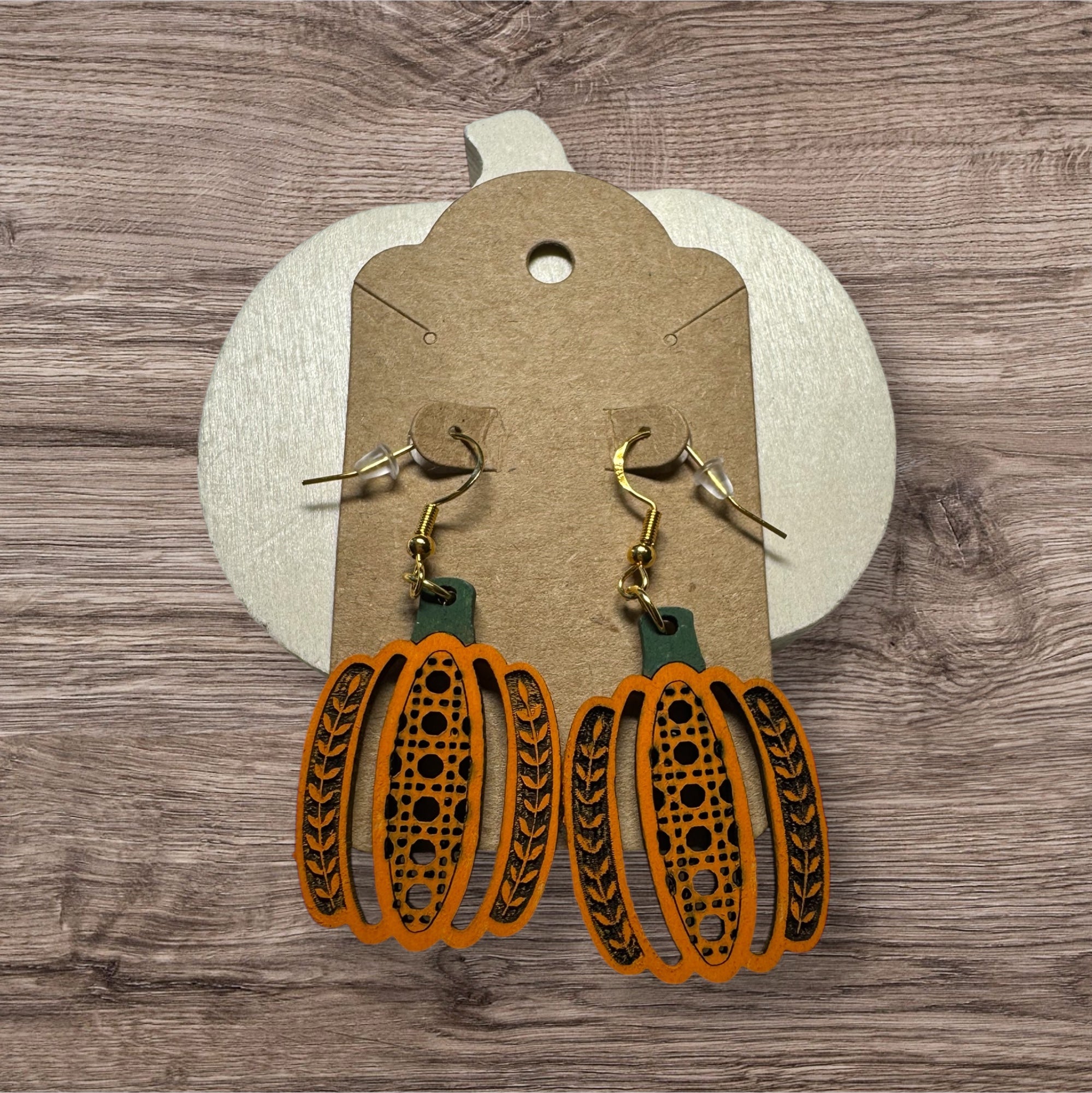 Fall/Halloween Wood Pumpkin Earrings image 1