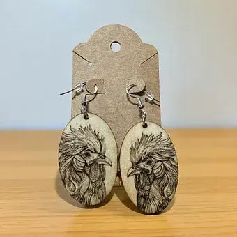 Wood Chicken Earrings image 0