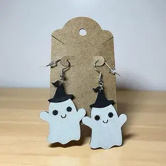 Ghost with Hat Halloween Earrings image 0