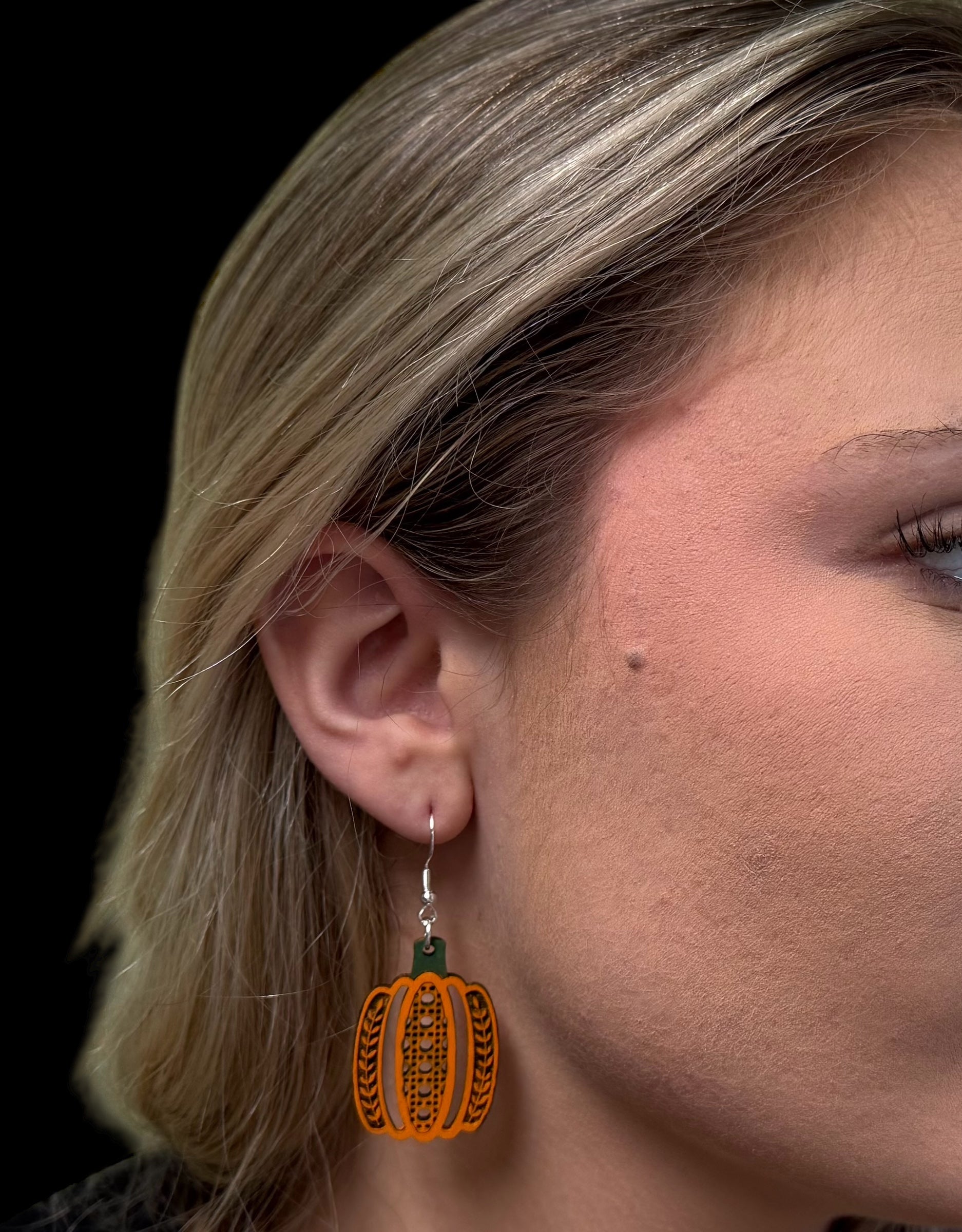 Fall/Halloween Wood Pumpkin Earrings image 2