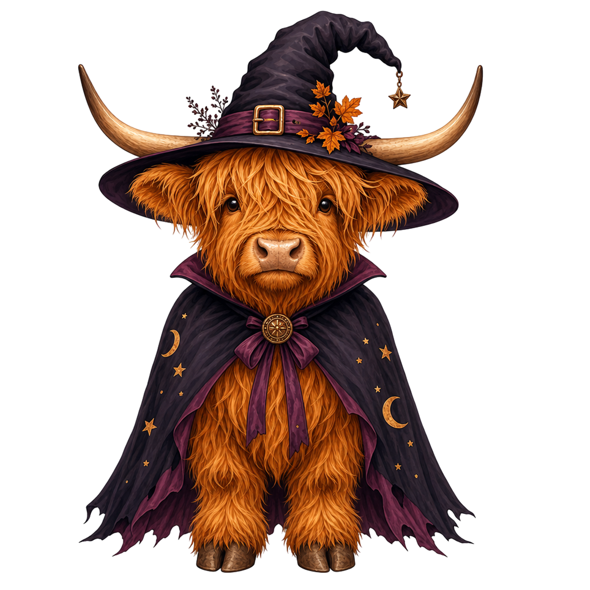 Halloween Hilander Cow as a witch
