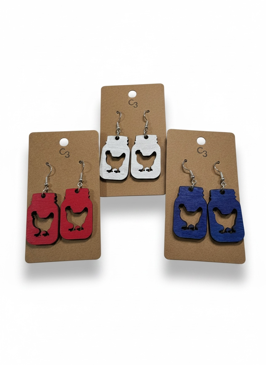 Mason Jar Chicken Earrings