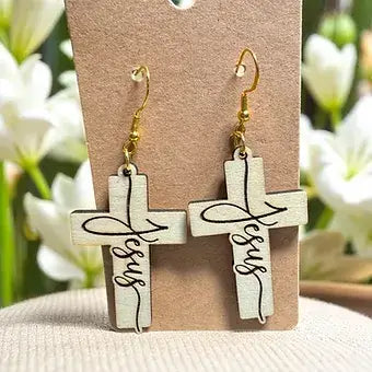 Cross Earrings with Jesus engraved image 0
