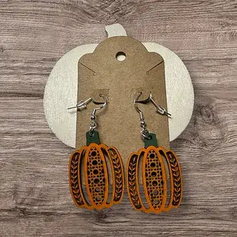 Fall/Halloween Wood Pumpkin Earrings image 0